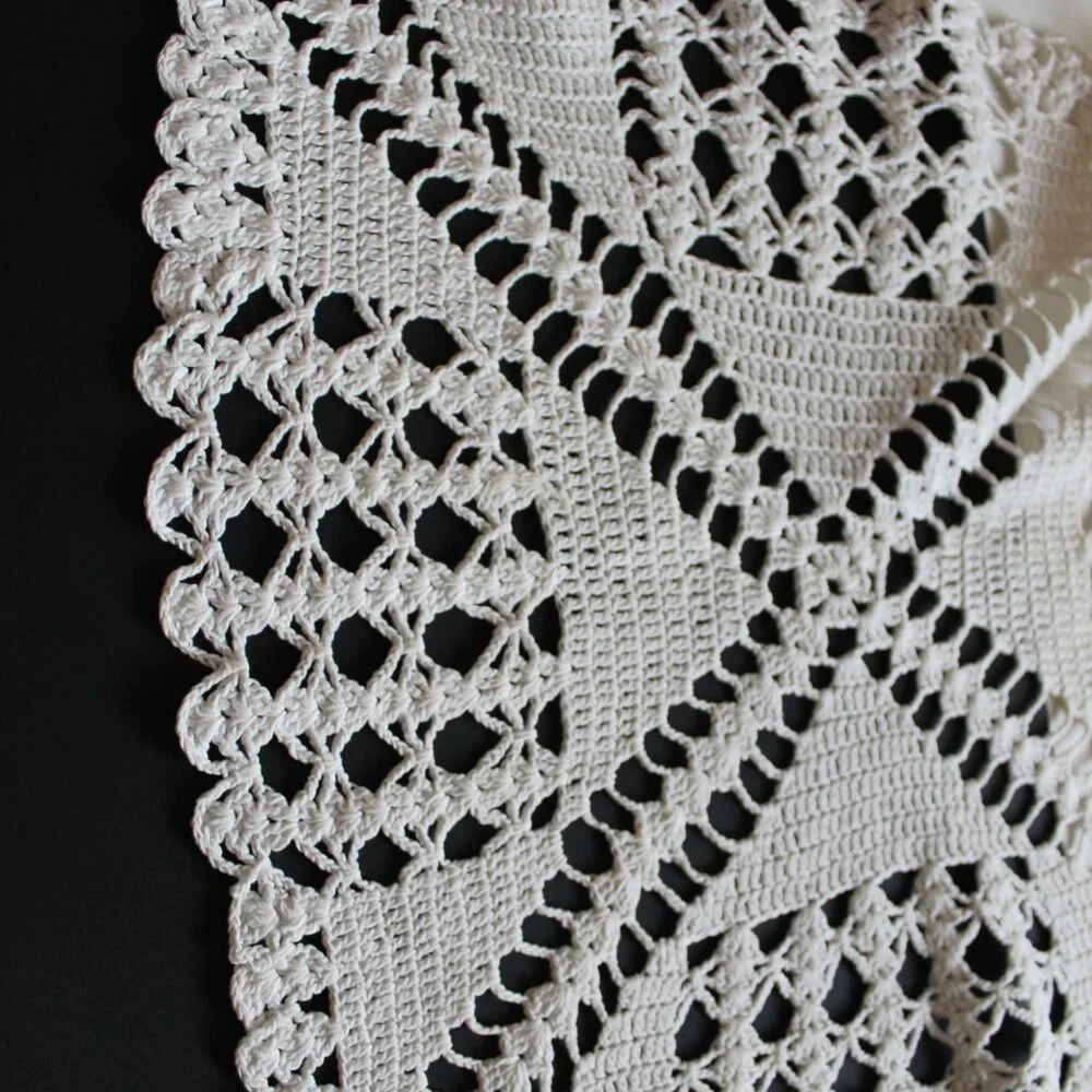 Handmade Crochet Square White Table Scarf Doily Cover